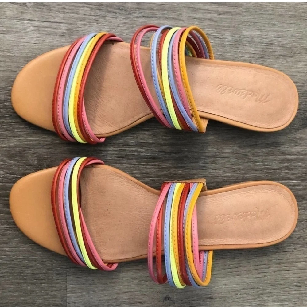 Madewell The Meg Slide Sandal in Rainbow Leather 5.5